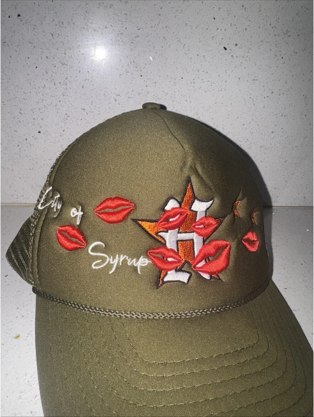 Dropout New York City of Syrup Houston Astros Trucker Hat Cap Olive Green Lips